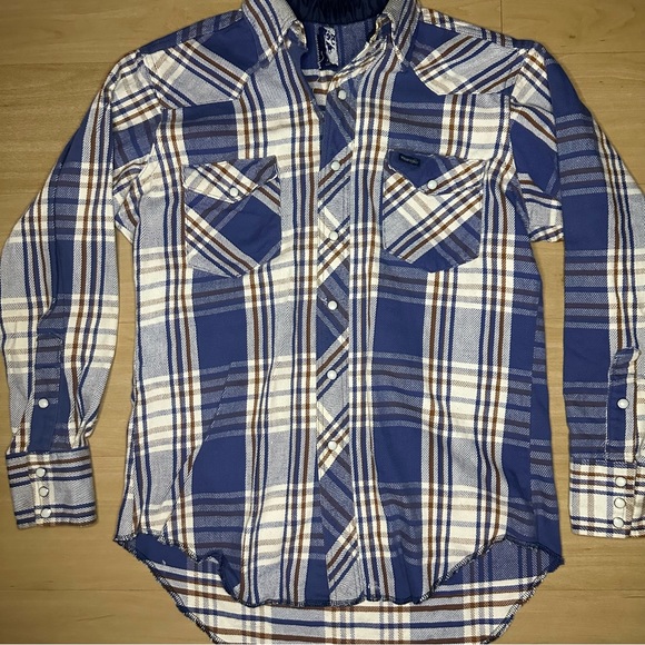 Vintage Mens WRANGLER Preshrunk Snap Up Flannel Western Dress Shirt Size 15.5-33 - Picture 2 of 10